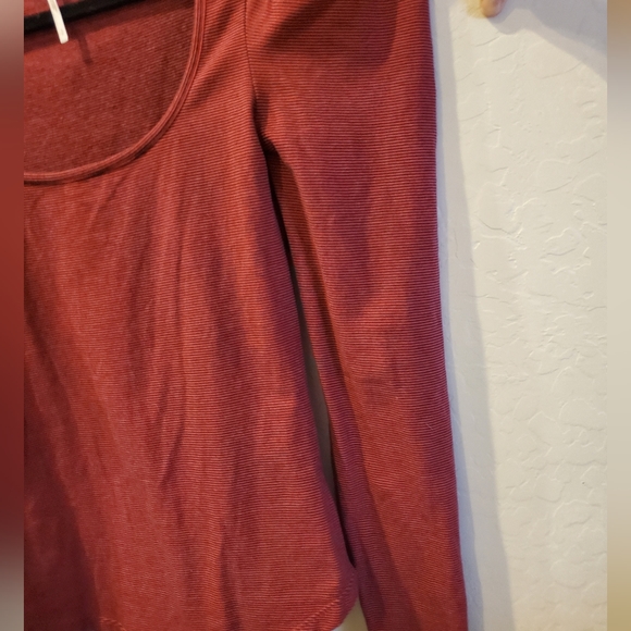Free People Red Stripe Scoop Neck Leg of Mutton Sleeve Top Womens Small Petite - Picture 3 of 11
